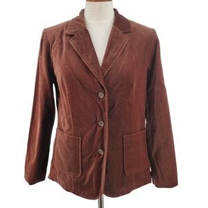 Denim & Co Womens Small Brown Velvet Blazer Jacket 3 Button Cotton Long Sleeve